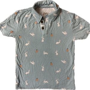 Blue Easter Polo Shirt with Rabbit and Carrot Print